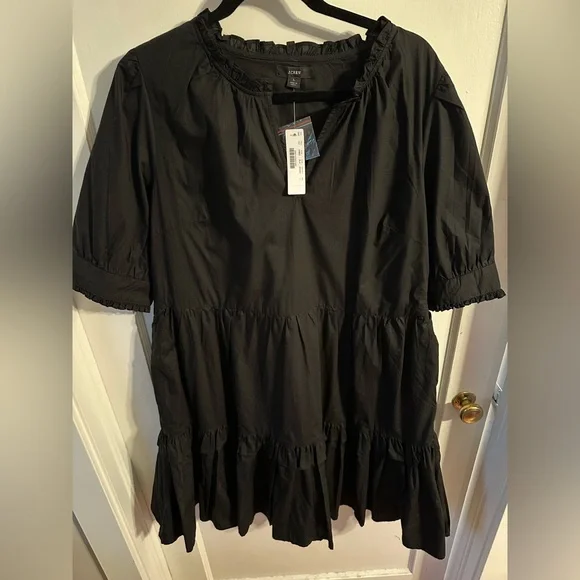 Sz large NWT J. Crew ruffle tiered popover dress black - Picture 4 of 16